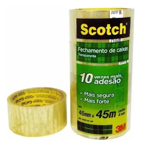 Fita 3m Adesiva  C/4 Rolos Larga Transparente Scotch  45x45