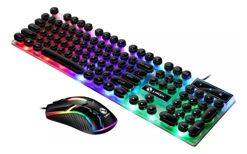 Kit Teclado Mause Gamer Luz Led Rgb Iluminado Alambrico Usb Teclado Negro