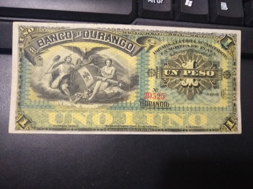 Billete 1 Peso Banco De Durango, Series De 1891