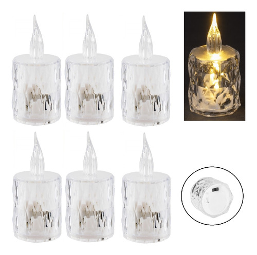 6 Velas Led Transparente Eletrônica Luz Para Decoração 6,5cm