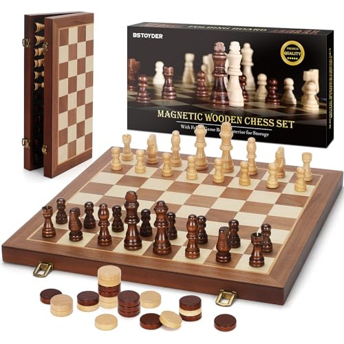 2 In 1 Magnetic Wooden Chess And Checkers Board Game Set, 15