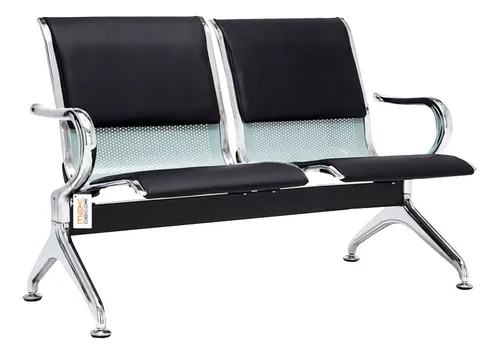 comprar Cadeira Longarina Com Est Cromada 2 Lugares Preto