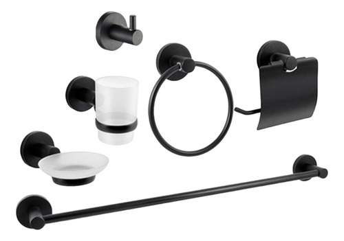 Set Para Baño 6 Piezas Color Negro (51523)