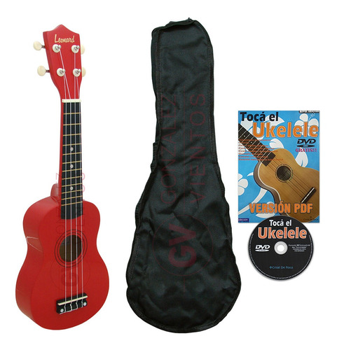 Ukelele Soprano Leonard Uk5rd Rojo + Funda + Metodo