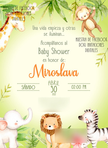 Invitacion Digital Imprimible De Baby Shower Safari (Usado)