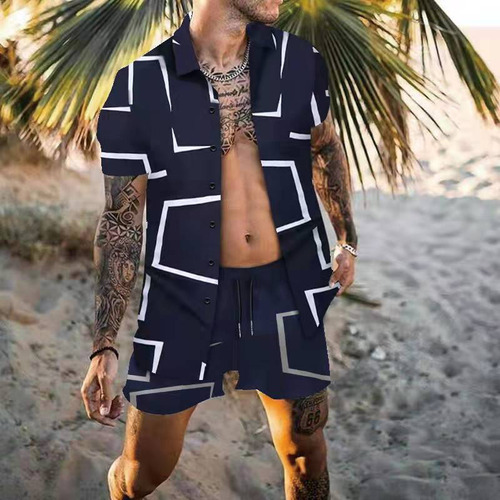 Conjunto Pantalón Corto Playa Con Estampado Hawaiano Hombre