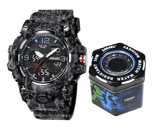 Reloj Deportivo Smael 8008 Negro Camuflaje 50 M Hora Doble