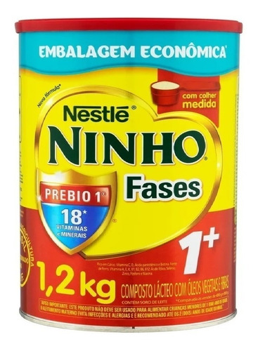 Fórmula infantil em pó sem glúten Nestlé Ninho Fases 1+ en lata de 1 de 1.2kg - 12 meses a 3 anos