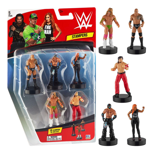 Wwe Wrestler Stampers, Paquete De 5, The Rock Mysterio Becky