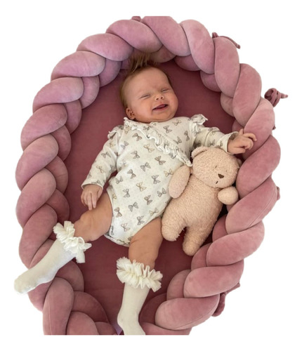 Chichonera Trenza De Plush Para Bebés Niños Cuna 1.20m Trenza De Plush Rosa Viejo