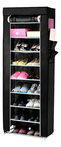 Zapatera De Tela 9 Pisos + Bolsillos Calidad Superior Color Negro