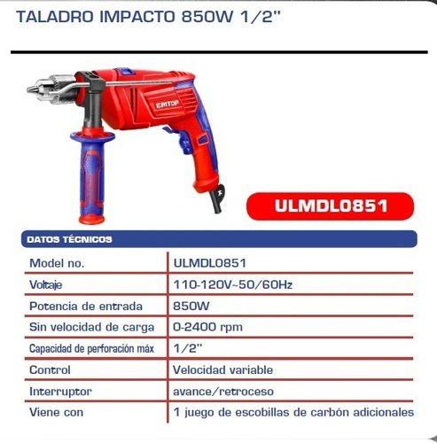Imagen 2 de 4 de Taladro Impacto 850w 1/2