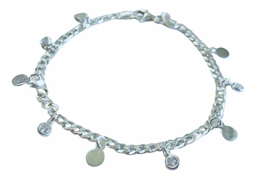 Pulsera En Plata 925 Con Medallitas Y Circonitas Colgando