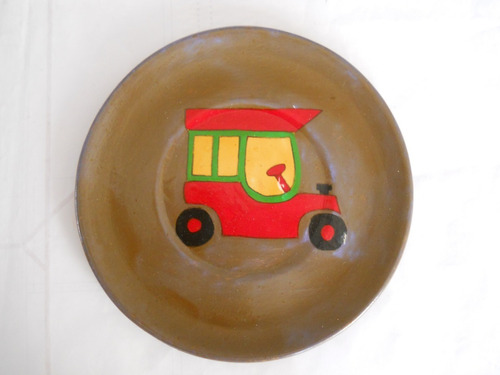 Plato Decorativo Cerámica Motivo Infantil Auto Artesanía