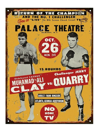 Cartel Chapa Publicidad Antigua Boxeo Ali Clay Quarry L148