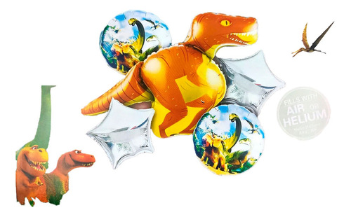 Bouquet Globos Dinosaurio Velociraptor Azul Niño Selva