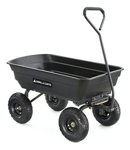 Gorilla Carts Gor4ps Poly Garden Dump Cart With Steel Frame And 10-in. Pneumatic Tires, 600-pound Capacity, Black