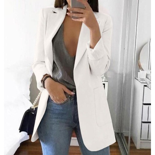 Mujer Oficina Blazer Blazer Sólido Solapa Manga Larga