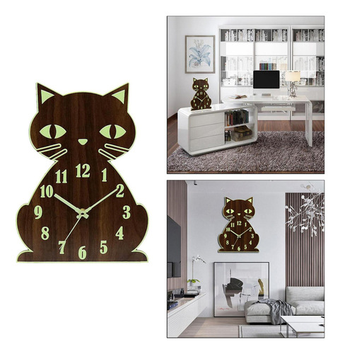 De, Reloj Pared Silencioso Y Luminoso Con Diseño Gato En