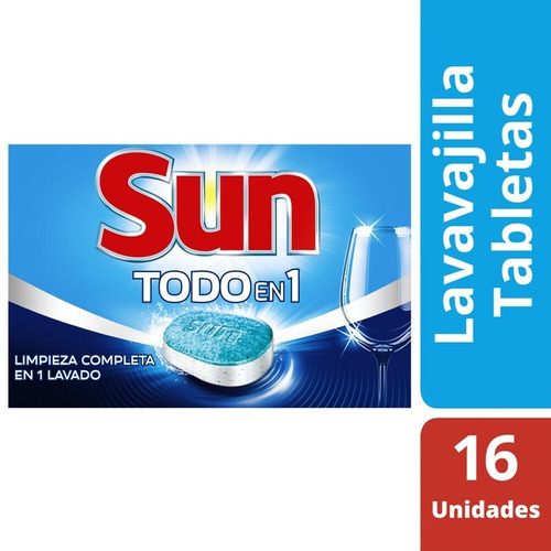 Imagen 5 de 5 de Detergente para lavavajillas Sun 3 en 1 tabletas en caja 16 u