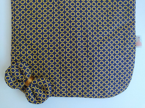 Babador Com Laço - Azul E Dourado Com Poá