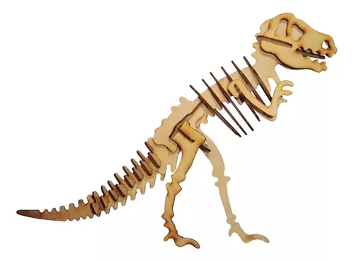 Quebra Cabeça 3D Dinossauro T- Rex - 30 Peças - MDF Cru - Corte a