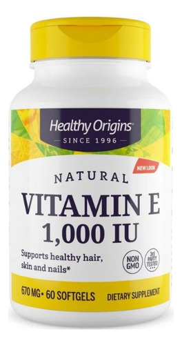 Vitamina E 1000 Ui Tocoferol Healthy Origins 60 Caps Softgel Sabor Sem Sabor