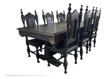 Comprar Juego Comedor Colonia En Madera Tallada Y Cuero Tipo Luis Xv