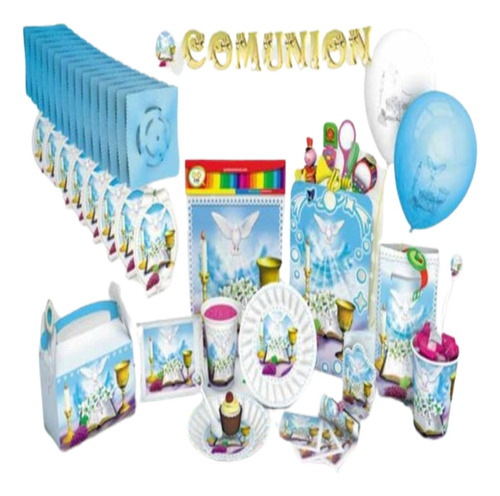 Kit Fiesta Decoración Comunión Candelabro Azul Niño X20