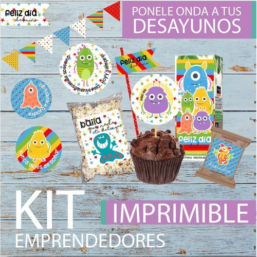 Kit Imprimible Desayuno Dia Del Niño Etiquetas Monstruos