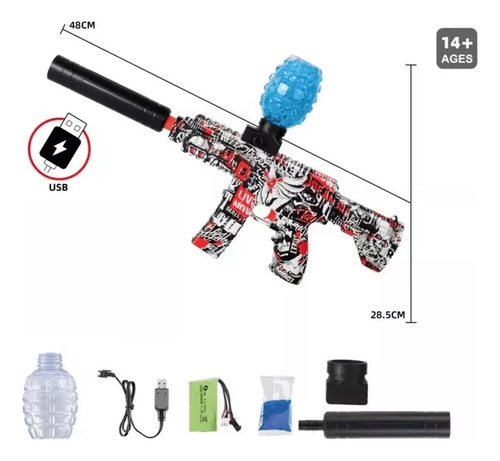 Pistola Hidrogel Ametralladora Juguete Municiones Usb Azul