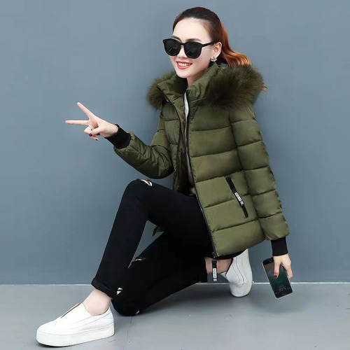 Abrigo De Algodón De Invierno Para Mujer, Cuello De Piel Rec