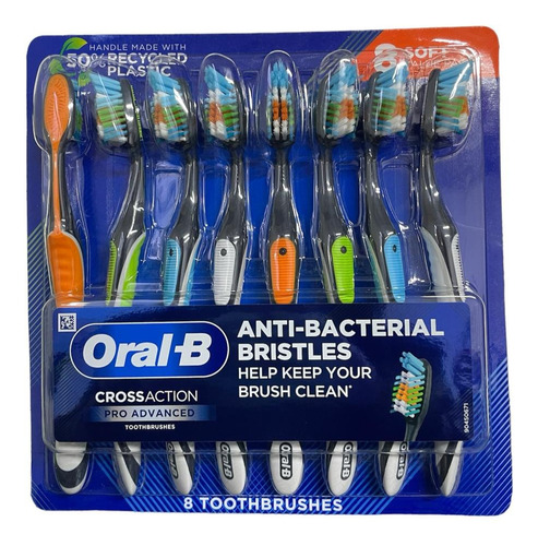 Pack 8 Oral- B Cross Action Anti-bacterial Bristles Color Negro