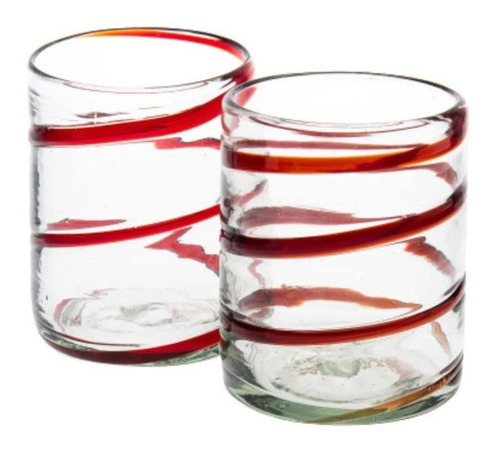 Mezcal For Life Vaso Cristal Espiral Rojo Juego 2 Soplado