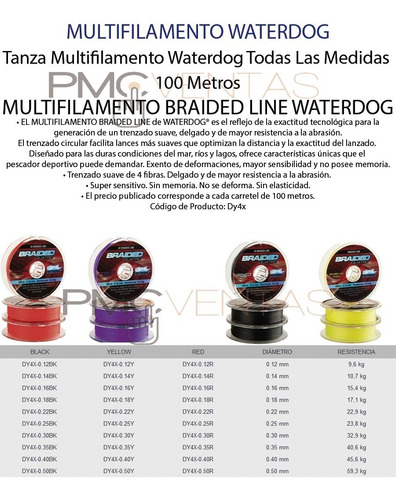 Imagen 3 de 6 de Tanza Multifilamento Waterdog Todas Las Medidas 100 Metros Pesca Hilo Multi Pescar Carretel Original