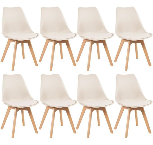 8 Cadeiras Estofada Leda Base Madeira Eames Cozinha Cores Estrutura da cadeira Creme