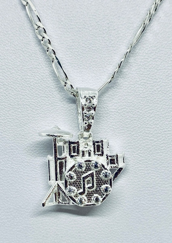 Dije De Batería Musical Mediana Con Piedra (deperlá Plata)