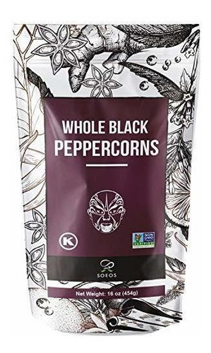 Soeos Whole Black Peppercorns 16 Oz, Sin Ogm Verificado, Kos