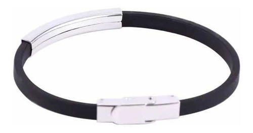 Brazalete De Silicona Negro Unisex Acero Inoxidable