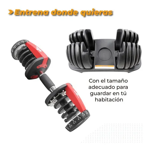 2 Pesas Mancuernas Peso Ajustable Par 5-52.5 Lb (2.5-24 Kg) Color Negro