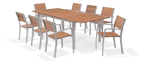 Comedor Extensible De Jardin Barcelona De Madera 8 Sillas Estructura Gris