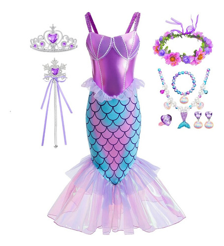 Vestido De Fiesta De Sirena Para Niña  Disfraz De Cola De Si