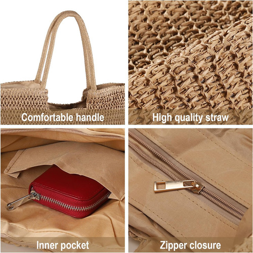 Wantgor Bolsos De Playa De Paja, Bolso De Mano Tejido De De