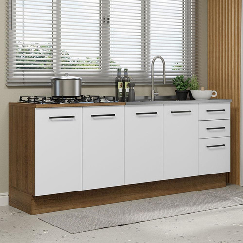 Kit Com 2 Balcões Madesa Agata 3 Gavetas 4 Portas S Tampo Rb Cor Rustic/Branco