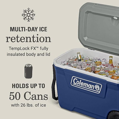 Hielera Antimicrobiano 62 Qt C/portavasos Azul Coleman