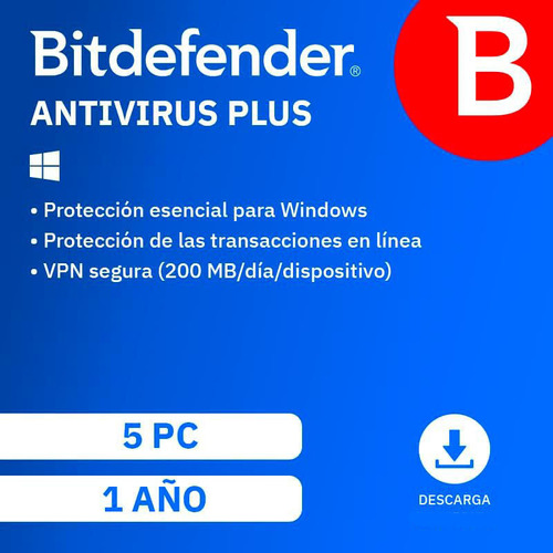  Bitdefender Antivirus Plus 2024  5 Dispositivo | 1 Año  Pc