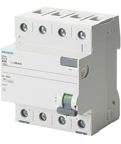 Disyuntor Diferencial Tetrapolar 63a 30ma Siemens 5sv5346-0