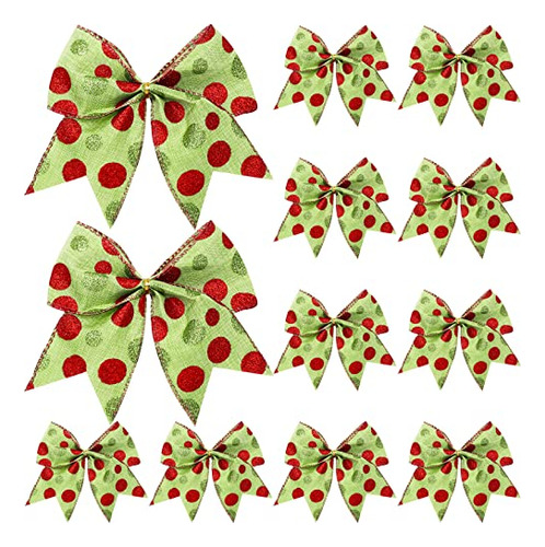 Moños Decorativos Para Arbol Navideño Color Verde 12 Piezas