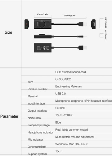 Imagen 9 de 10 de Placa De Sonido Usb Orico Externa Audio A Aux Mic Auricular