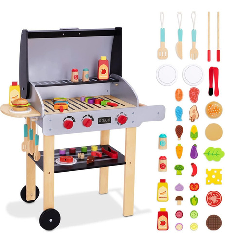 Asador De Madera Con Accesorios Juego De Cocina Y Comida Color Multicolor